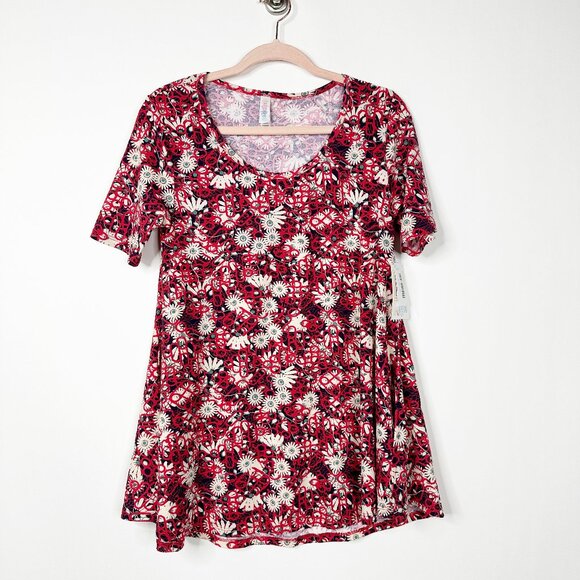 2/$24 NWT LulaRoe Perfect Tee Floral Print Red XS #A0427 TRB3 - Picture 3 of 6